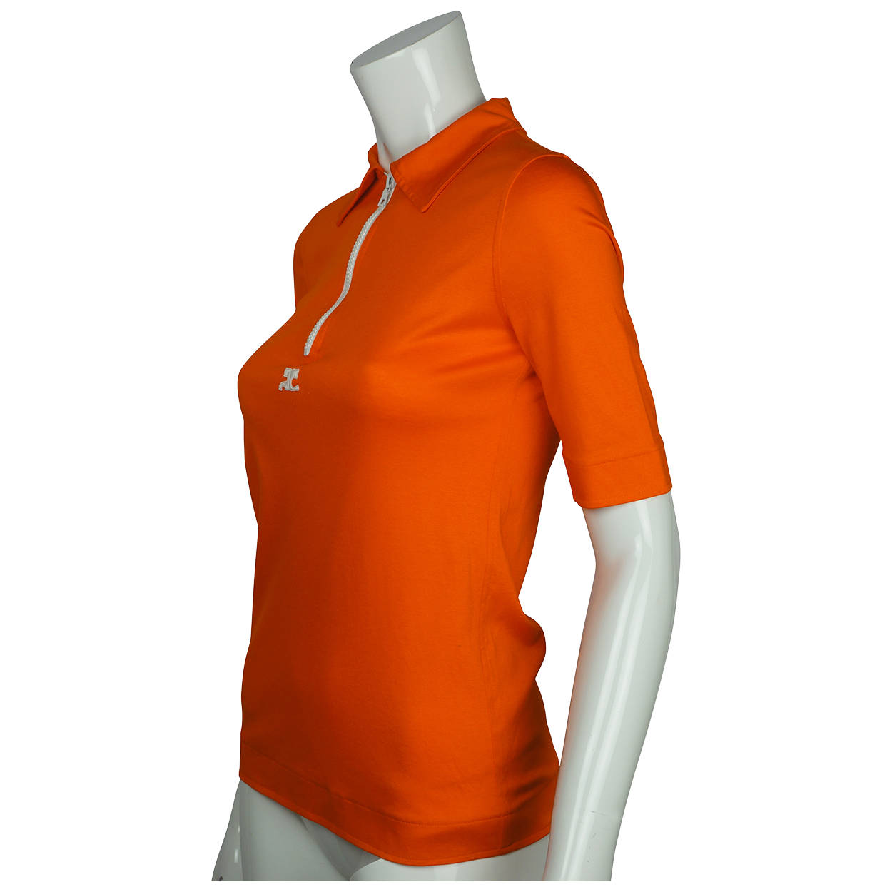 Vintage 1970s Courreges Orange Cotton Top with White Zipper Short Sleeve Size S - Poppy's Vintage Clothing