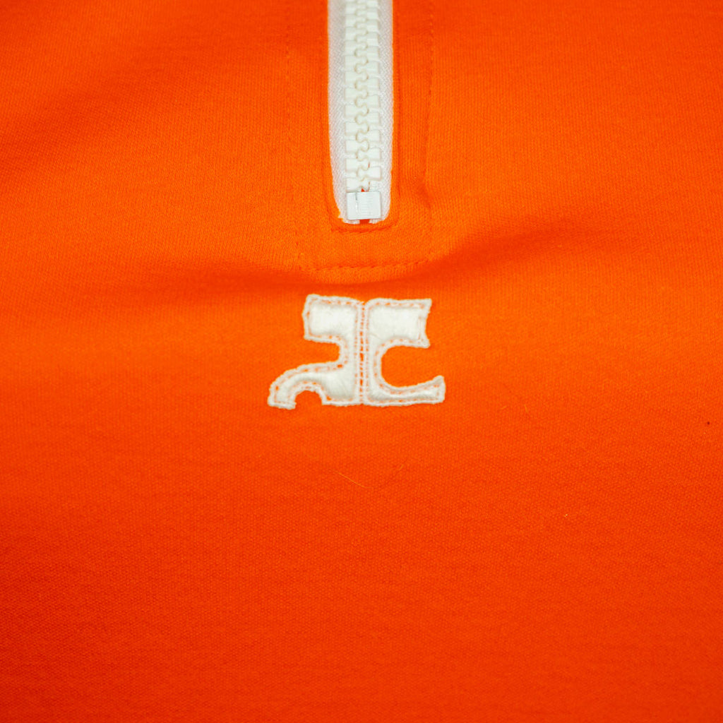 Vintage 1970s Courreges Orange Cotton Top with White Zipper Short Sleeve Size S - Poppy's Vintage Clothing