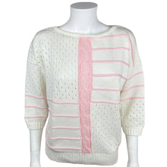 Vintage 1980s Courreges Pullover Cotton Sweater Pink White S