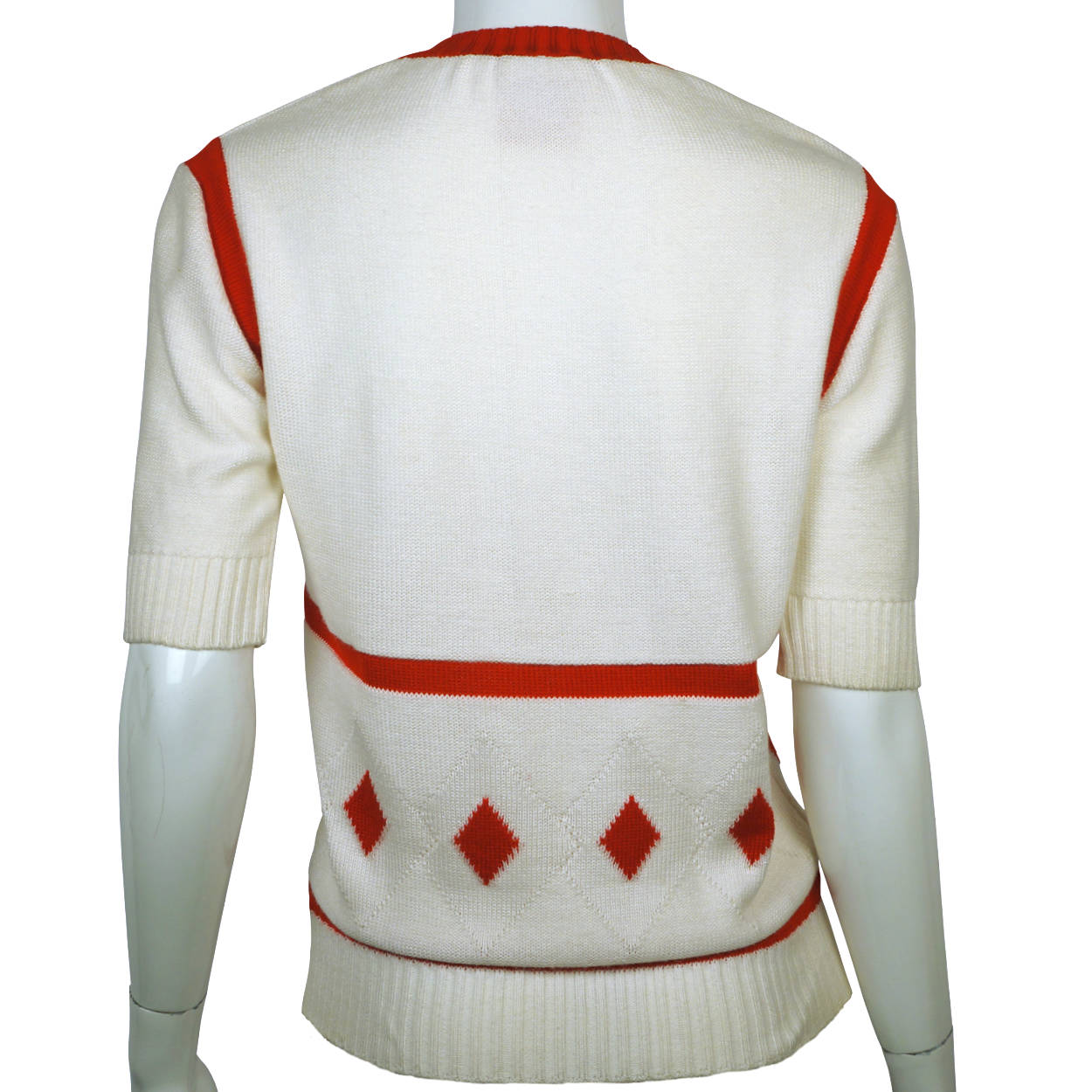 Vintage 70s Courreges Paris Intarsia Sweater Red White Sz S - Poppy's Vintage Clothing
