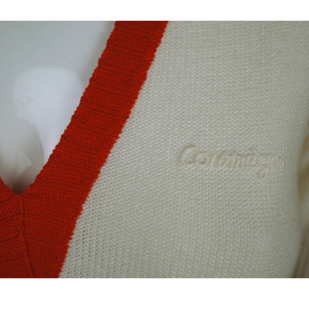 Vintage 70s Courreges Paris Intarsia Sweater Red White Sz S - Poppy's Vintage Clothing