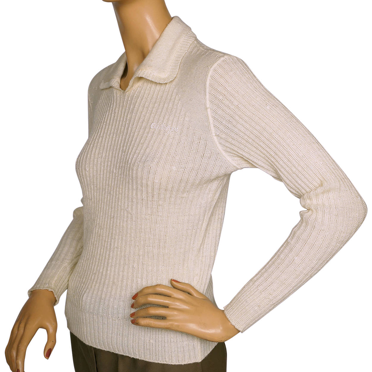Vintage 1970s Courreges Paris Off White Pullover Knit Top Ladies Size S - Poppy's Vintage Clothing