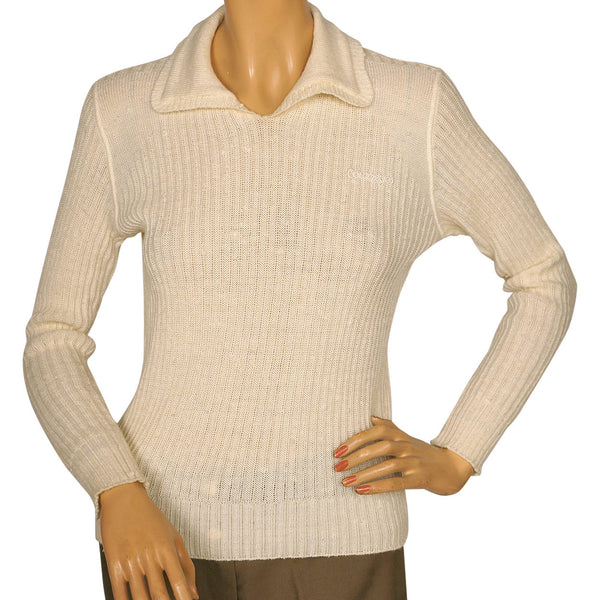 Vintage 1970s Courreges Paris Off White Pullover Knit Top Ladies Size S - Poppy's Vintage Clothing