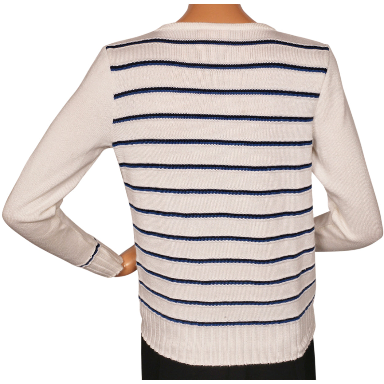 Vintage 1970s Courreges Striped White Pullover Sweater Top Ladies Size S - Poppy's Vintage Clothing