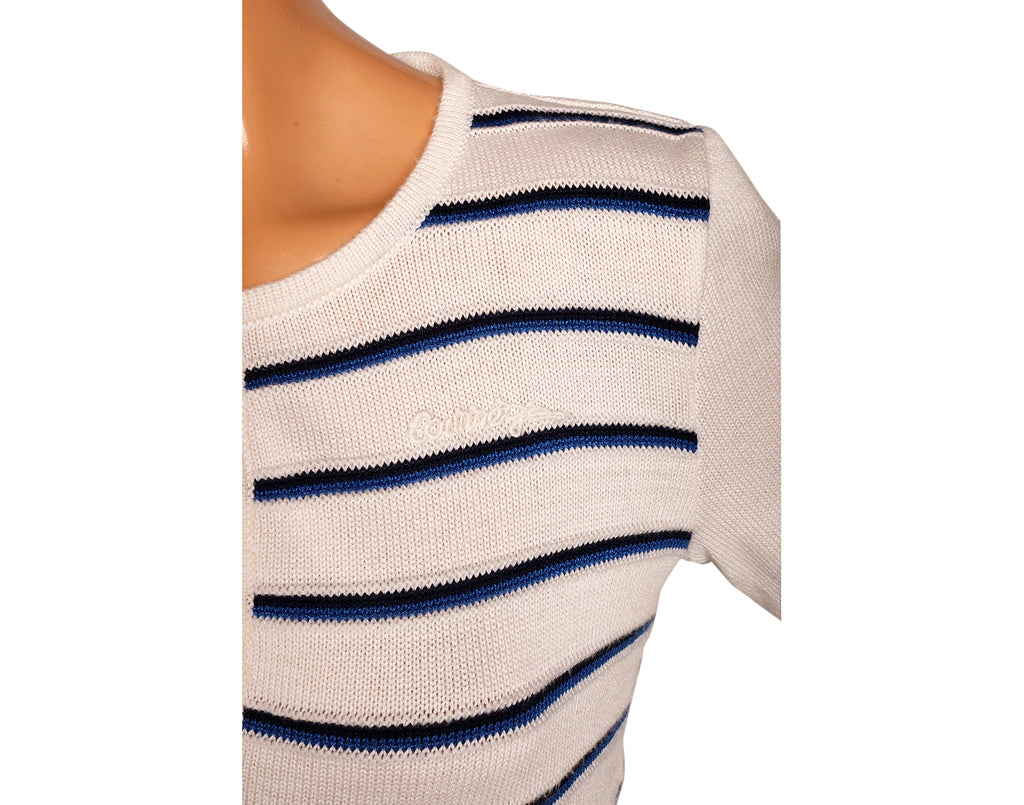 Vintage 1970s Courreges Striped White Pullover Sweater Top Ladies Size S - Poppy's Vintage Clothing