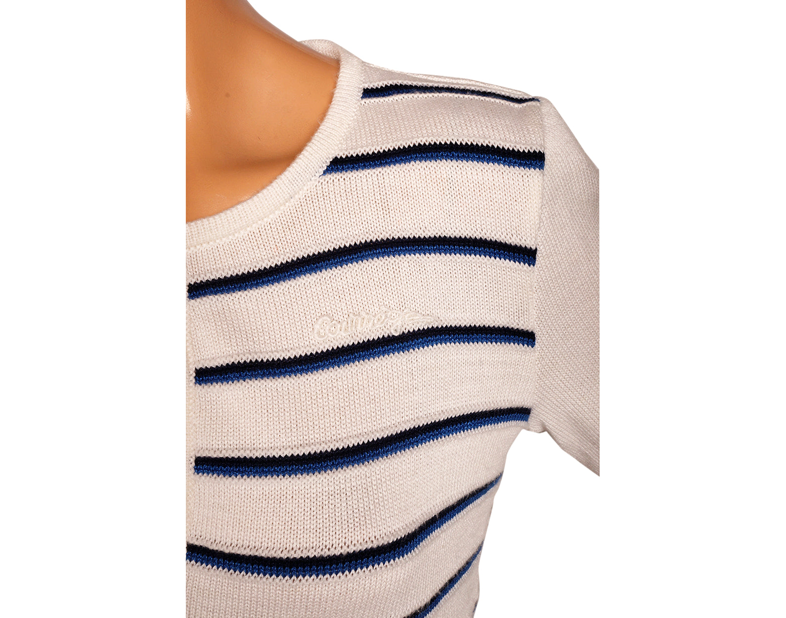 Vintage 1970s Courreges Striped White Pullover Sweater Top Ladies Size S - Poppy's Vintage Clothing