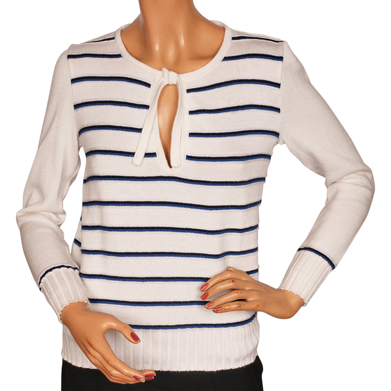 Vintage 1970s Courreges Striped White Pullover Sweater Top Ladies Size S - Poppy's Vintage Clothing