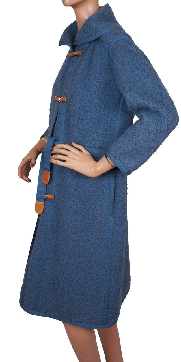 Vintage 70s Andre Courreges Paris Blue Wool Coat Size S - Poppy's Vintage Clothing