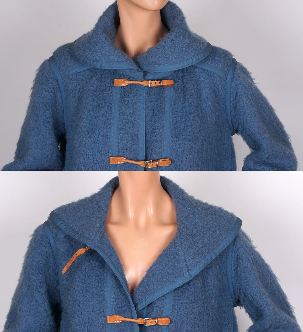 Vintage 70s Andre Courreges Paris Blue Wool Coat Size S - Poppy's Vintage Clothing