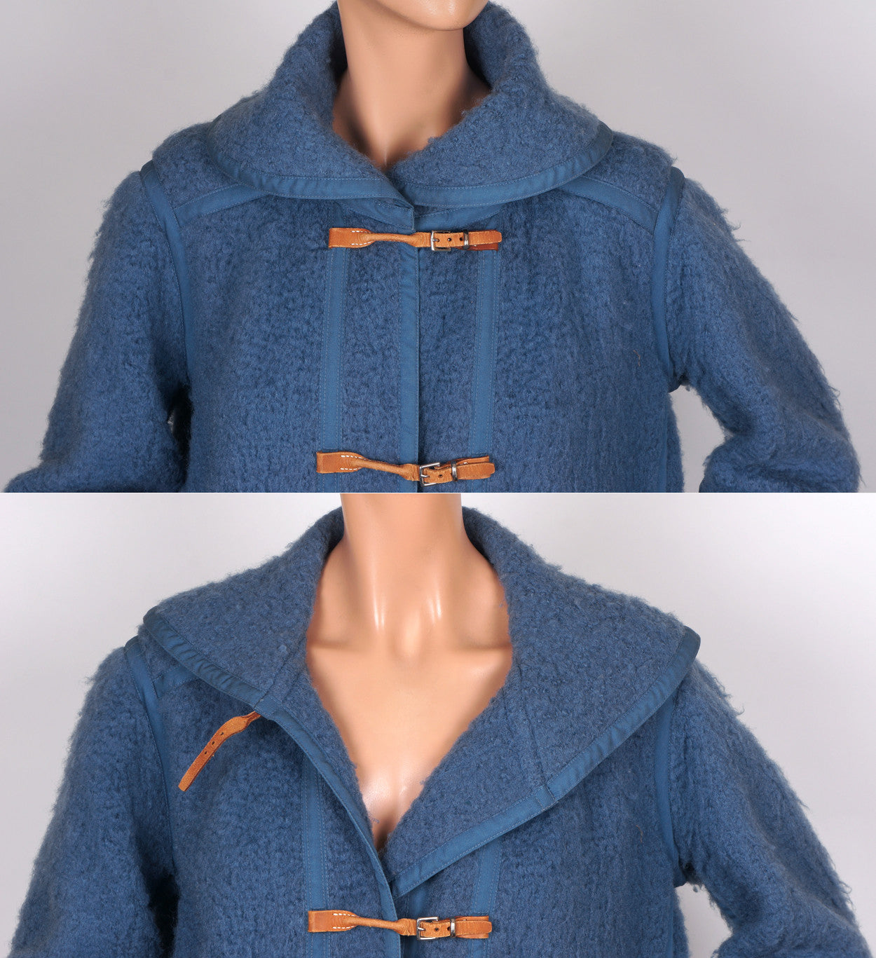 Vintage 70s Andre Courreges Paris Blue Wool Coat Size S - Poppy's Vintage Clothing