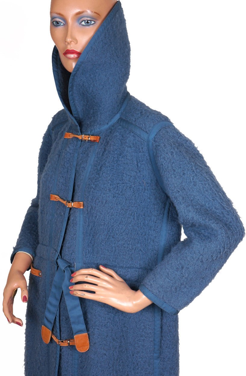Vintage 70s Andre Courreges Paris Blue Wool Coat Size S - Poppy's Vintage Clothing