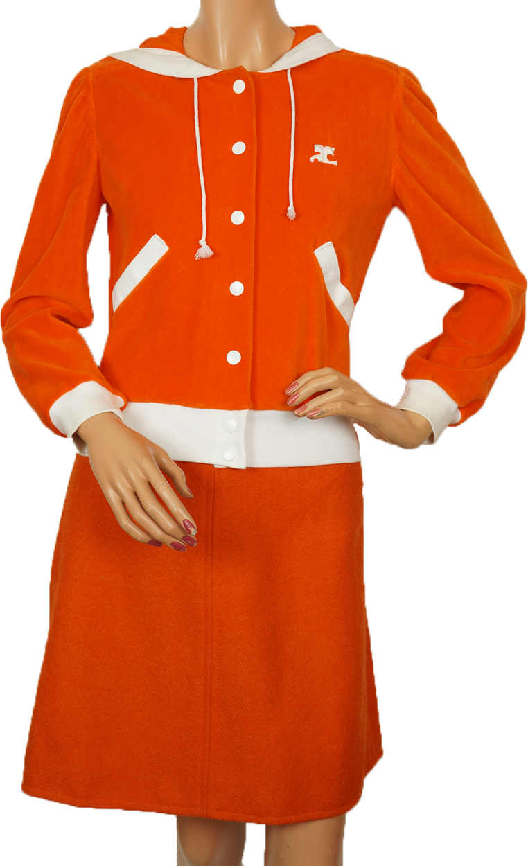 courreges ベロア トレーナー HYPER BOLE 70sビンテージ Vintage 70s Courreges Paris Orange Velour Hoodie Ladies Size S