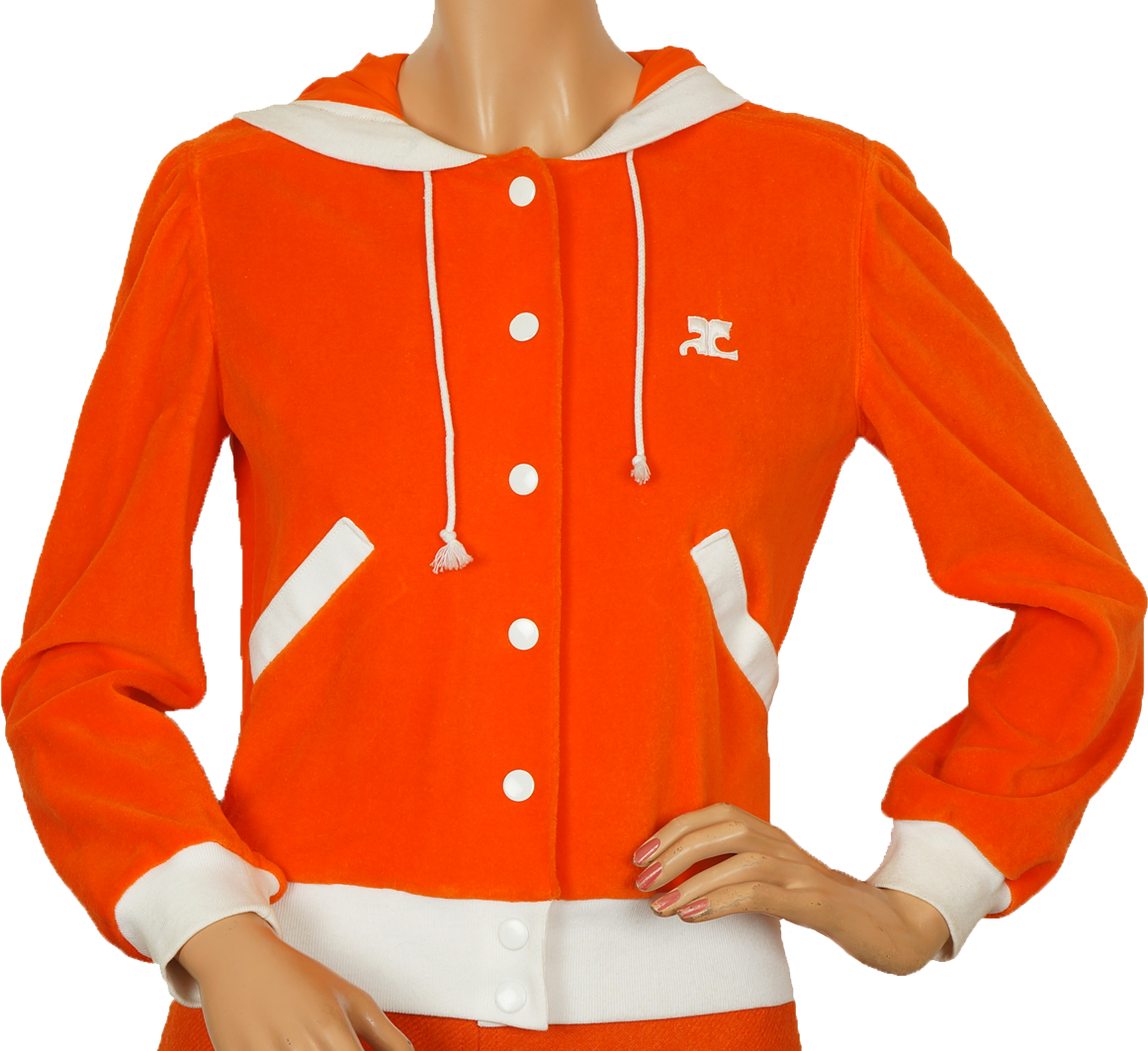 Vintage 70s Courreges Paris Orange Velour Hoodie Ladies Size S