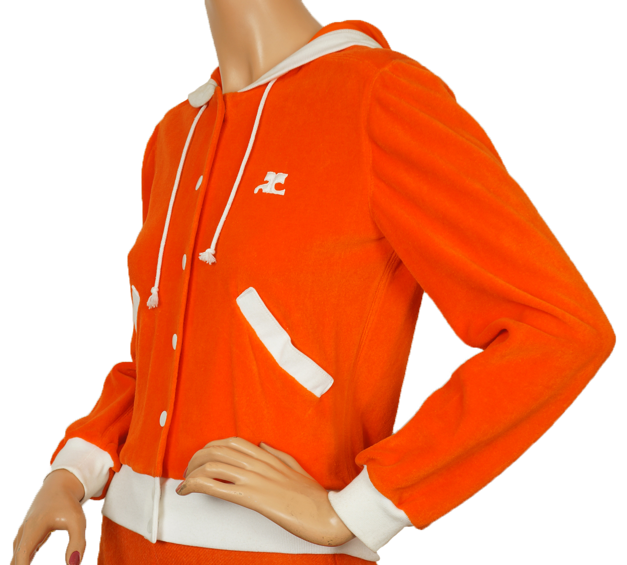 Vintage 70s Courreges Paris Orange Velour Hoodie Ladies Size S