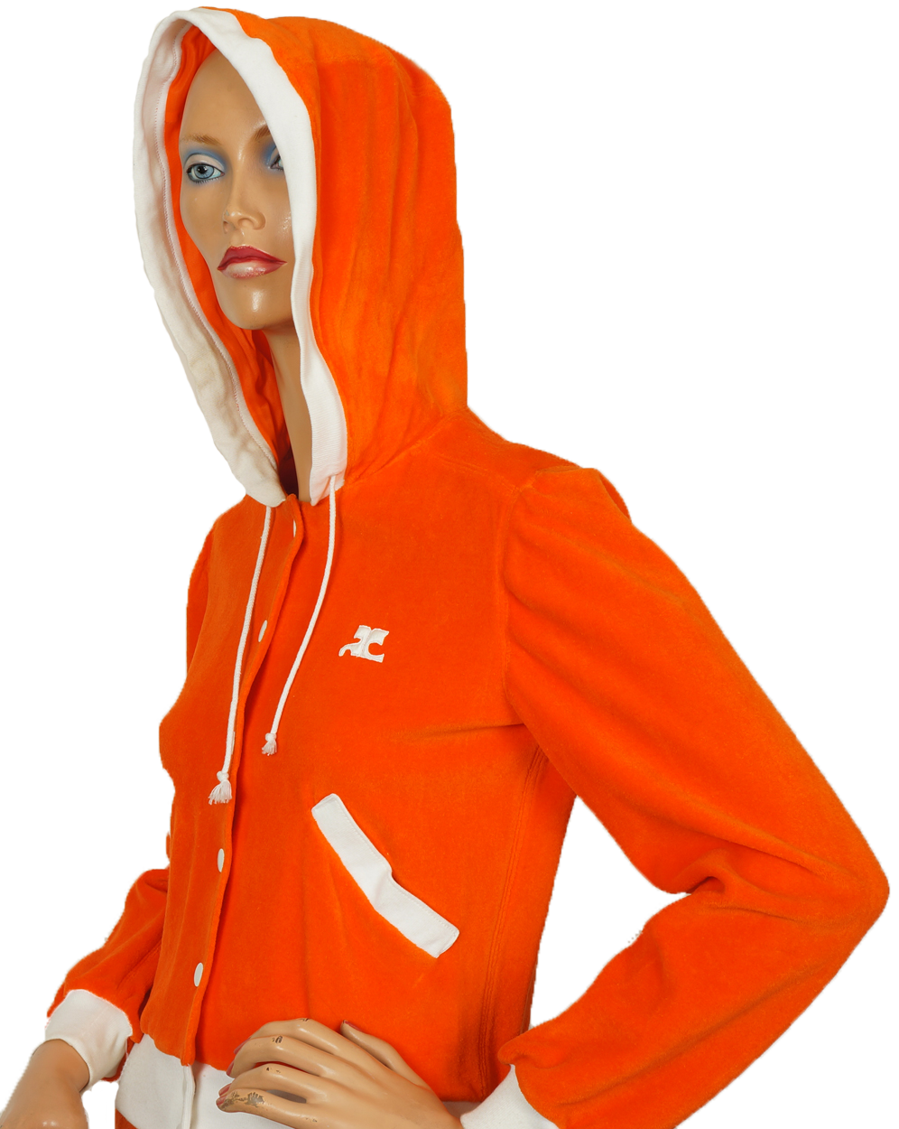 Vintage 70s Courreges Paris Orange Velour Hoodie Ladies Size S - Poppy's Vintage Clothing