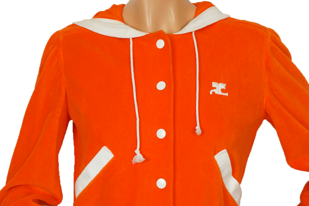 Vintage 70s Courreges Paris Orange Velour Hoodie Ladies Size S