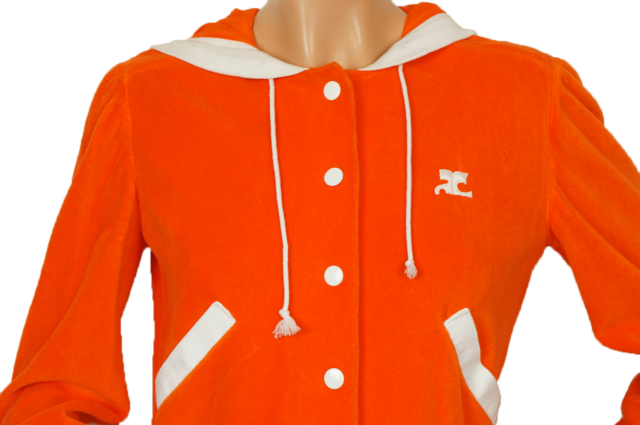 Vintage 70s Courreges Paris Orange Velour Hoodie Ladies Size S