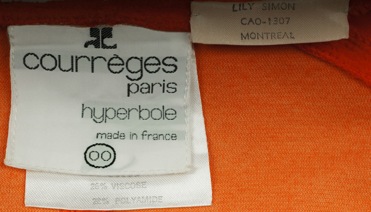Vintage 70s Courreges Paris Orange Velour Hoodie Ladies Size S