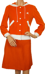Vintage 70s Courreges Paris Orange Velour Hoodie Ladies Size S - Poppy's Vintage Clothing