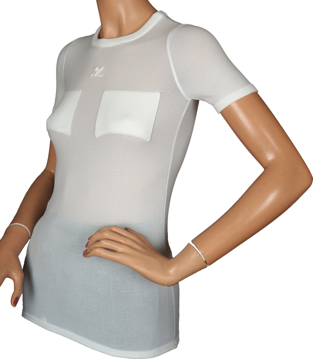 Vintage 1970s Courreges Sheer White T Shirt  Size S - Poppy's Vintage Clothing