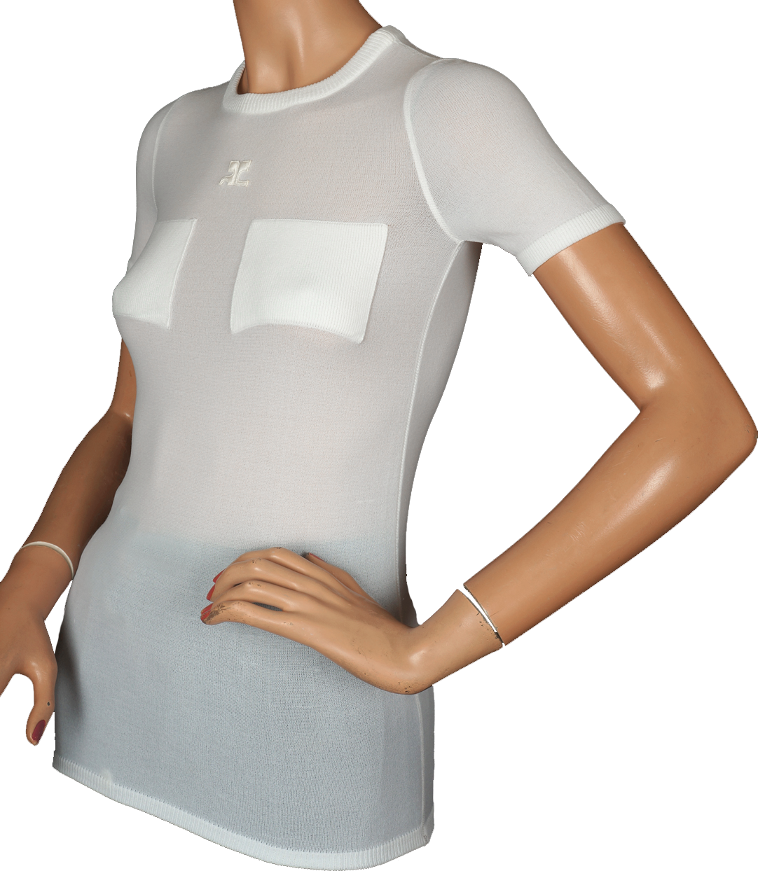 Vintage 1970s Courreges Sheer White T Shirt  Size S - Poppy's Vintage Clothing