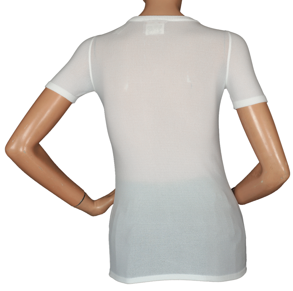 Vintage 1970s Courreges Sheer White T Shirt  Size S - Poppy's Vintage Clothing