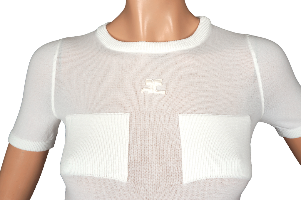 Vintage 1970s Courreges Sheer White T Shirt  Size S - Poppy's Vintage Clothing