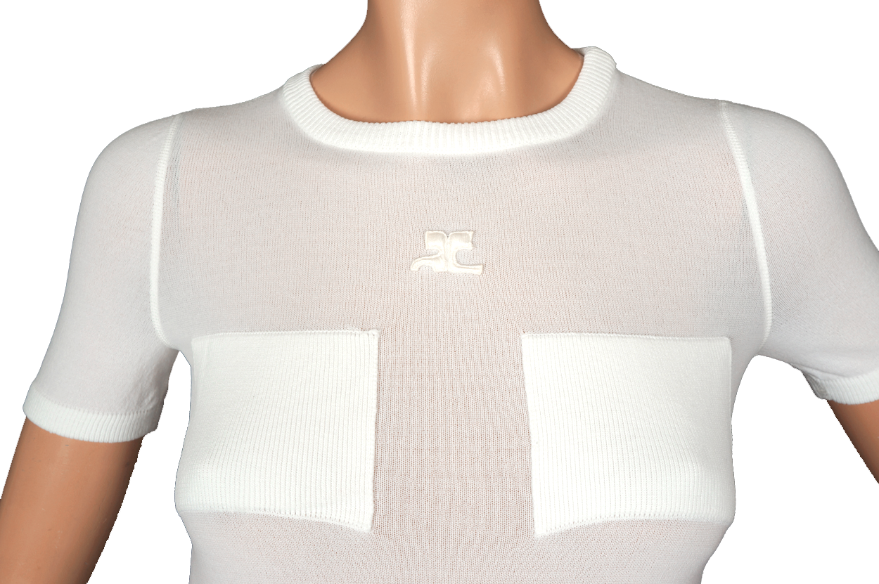 Vintage 1970s Courreges Sheer White T Shirt  Size S - Poppy's Vintage Clothing