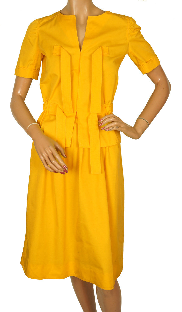 70s Vintage Top & Skirt Set by Andre Courreges in Bright Yellow Cotton Blend - Poppy's Vintage Clothing