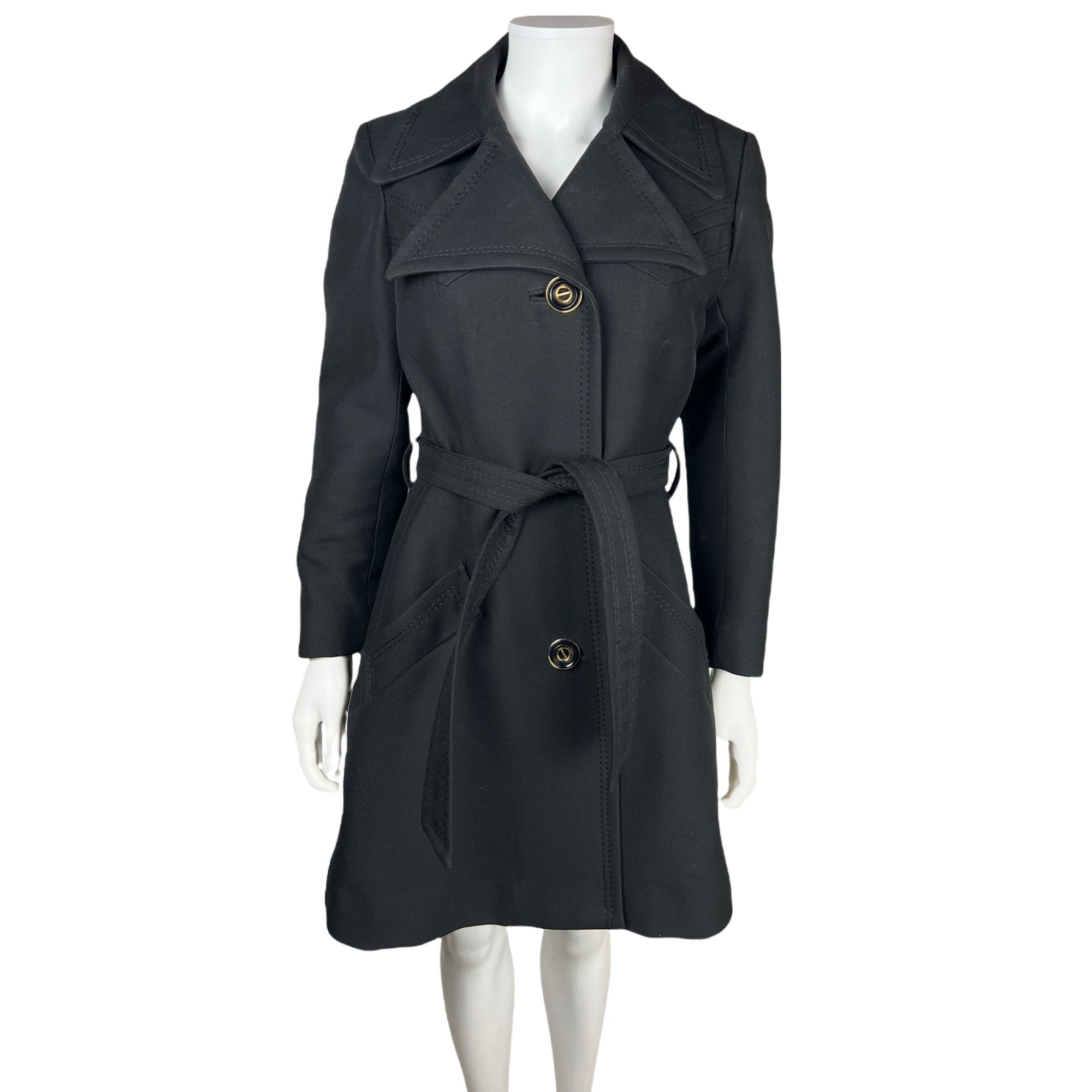 Vintage 1970s Black Wool Coat Couture by Wilson’s Ladies S M