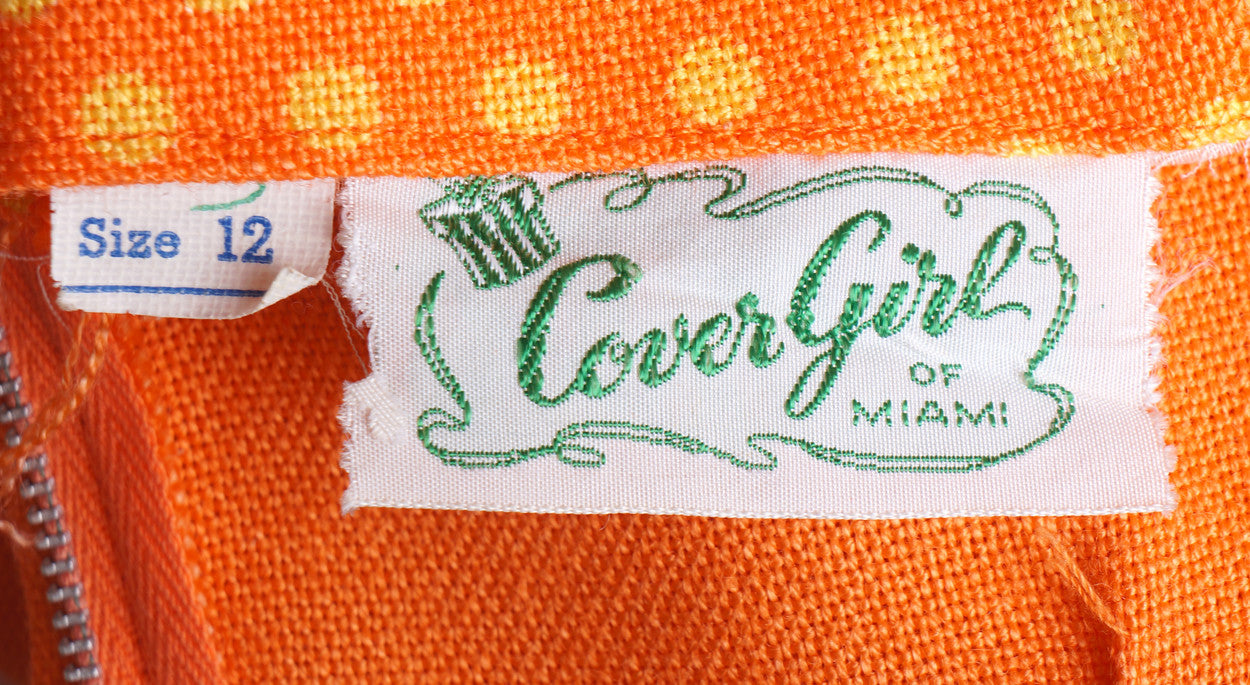 Vintage 1960s Linen Dress Orange - Cover Girl of Miami - Poppy's Vintage Clothing