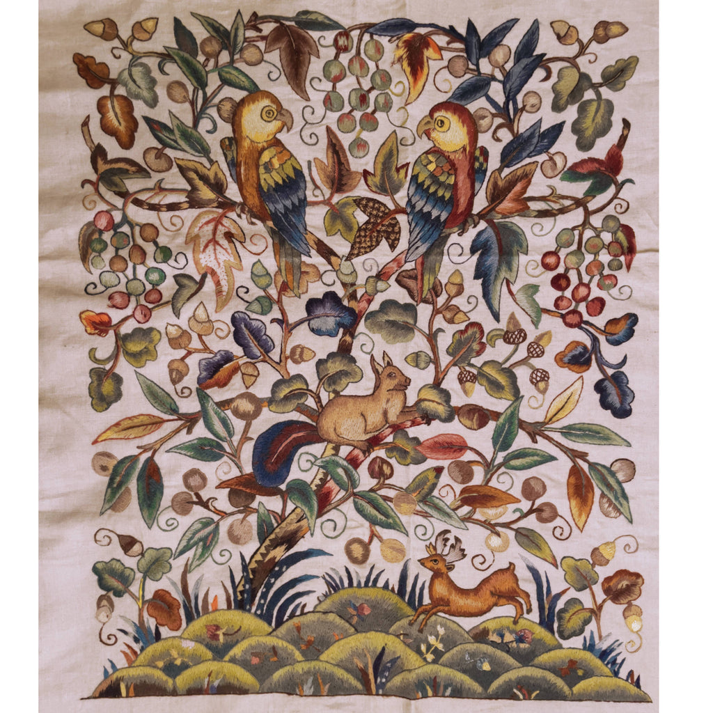 Vintage 1920s Crewel Embroidery Bedspread Embroidered Linen