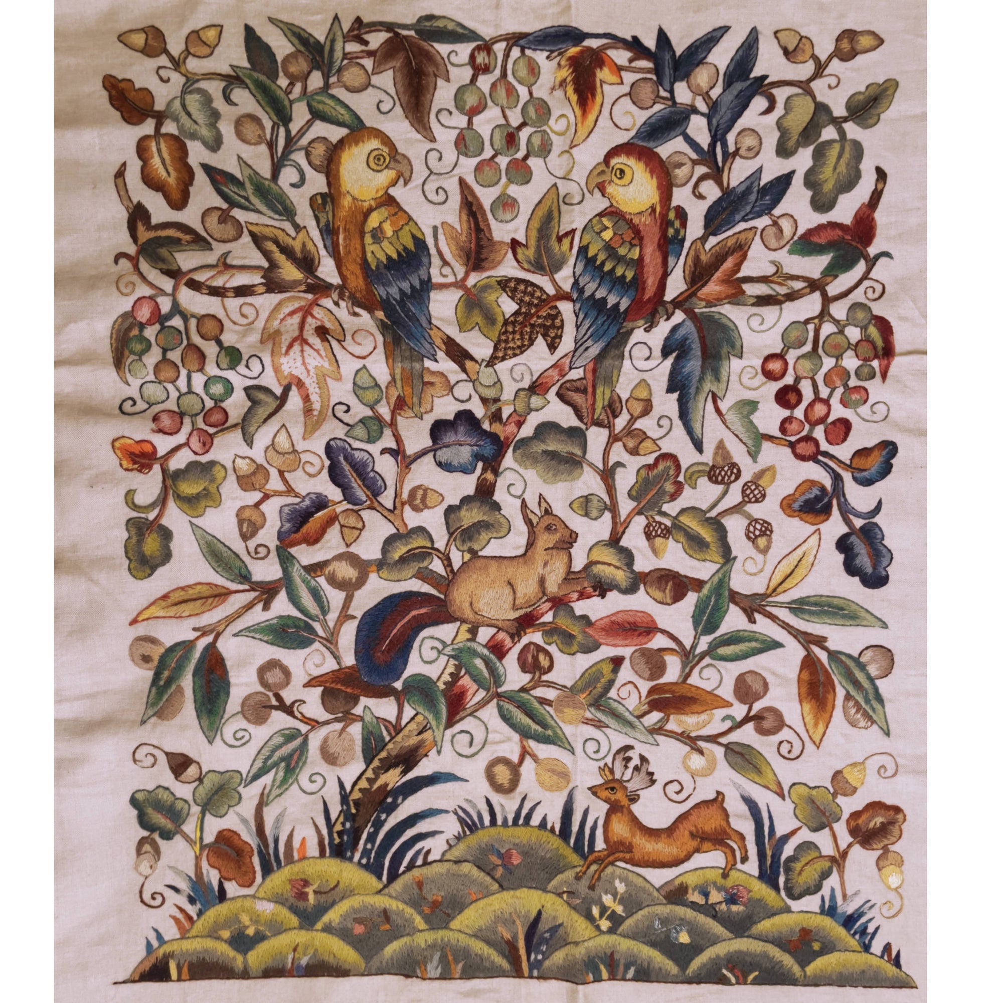 Vintage 1920s Crewel Embroidery Bedspread Embroidered Linen