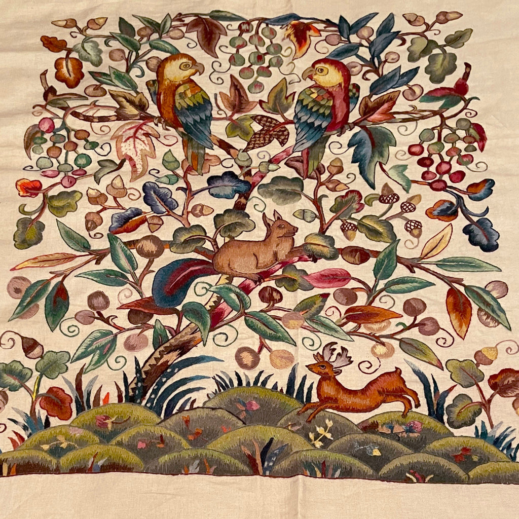 Vintage 1920s Crewel Embroidery Bedspread Embroidered Linen