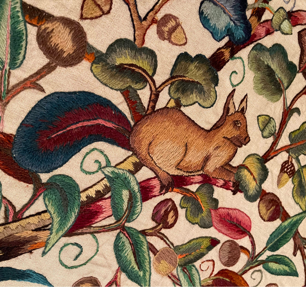 Vintage 1920s Crewel Embroidery Bedspread Embroidered Linen