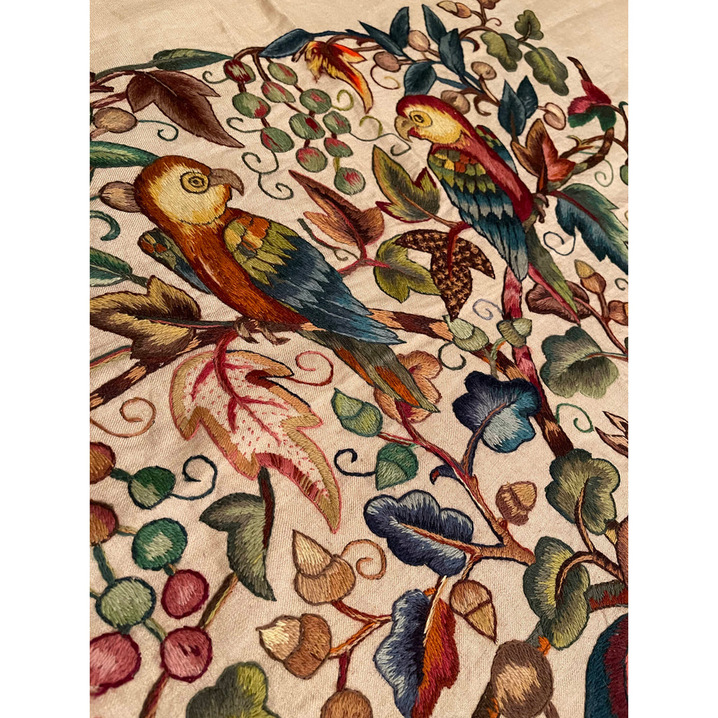 Vintage 1920s Crewel Embroidery Bedspread Embroidered Linen