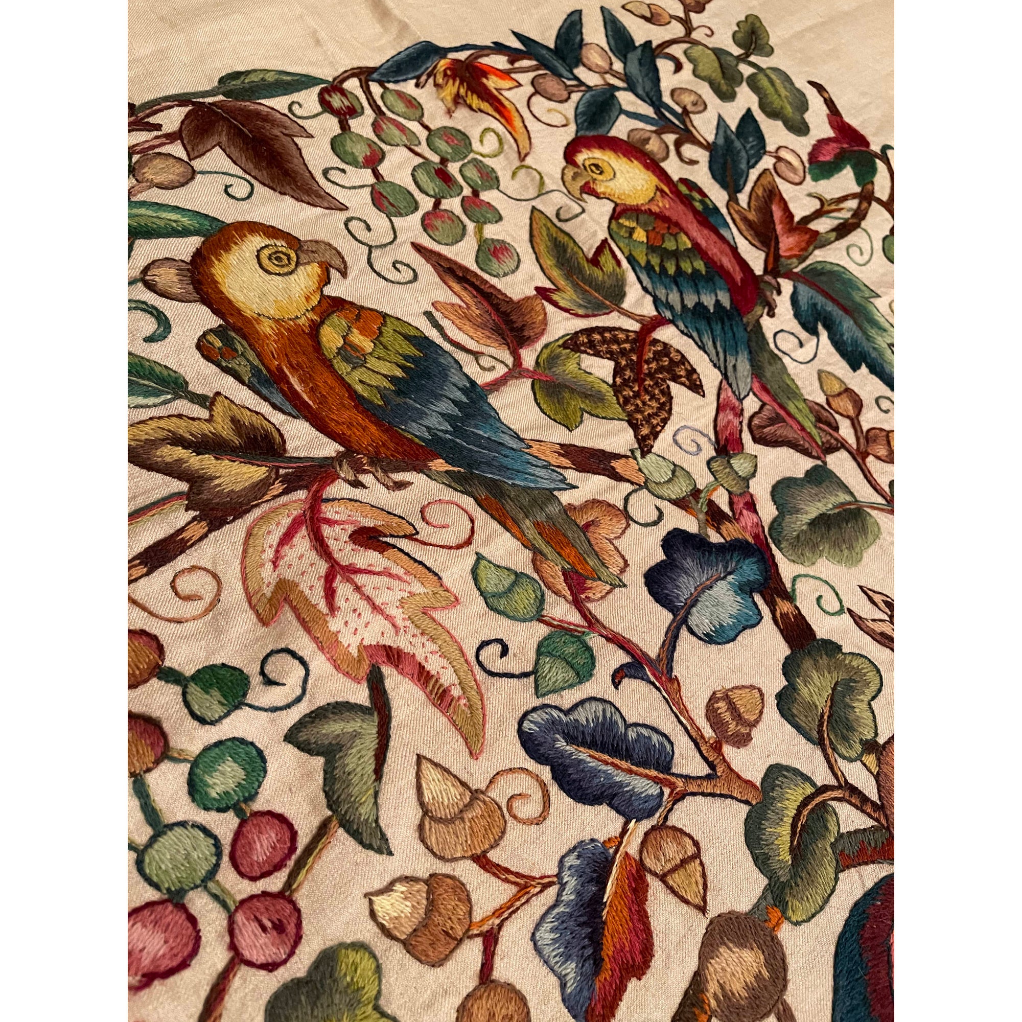 Vintage 1920s Crewel Embroidery Bedspread Embroidered Linen