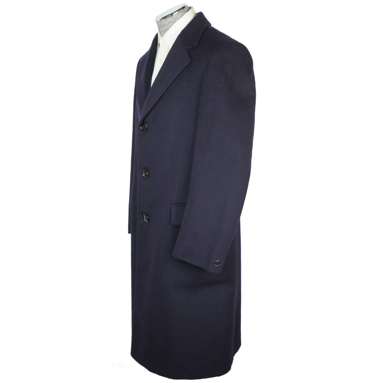 Vintage Mens Overcoat 70s Crombie Blue Long Wool Coat Size M - Poppy's Vintage Clothing