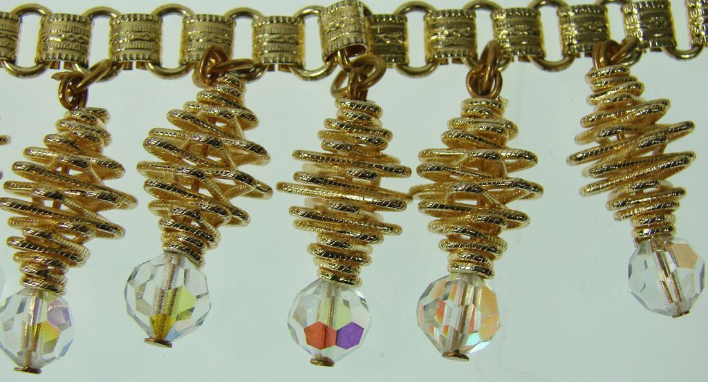 Spiral Necklace Crystal Drops Gold Tone 1960s - Poppy's Vintage Clothing