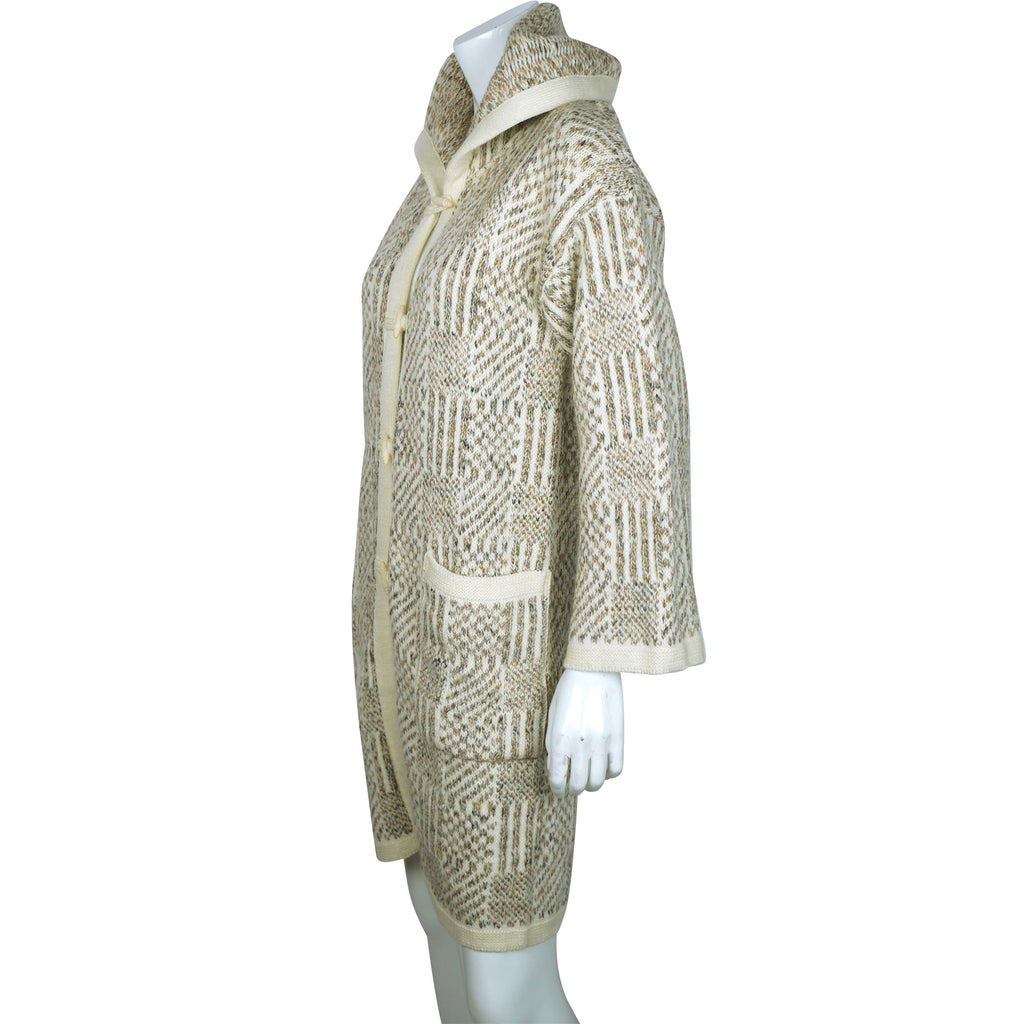 Vintage Cuddle Knit 70s Hooded Sweater Coat