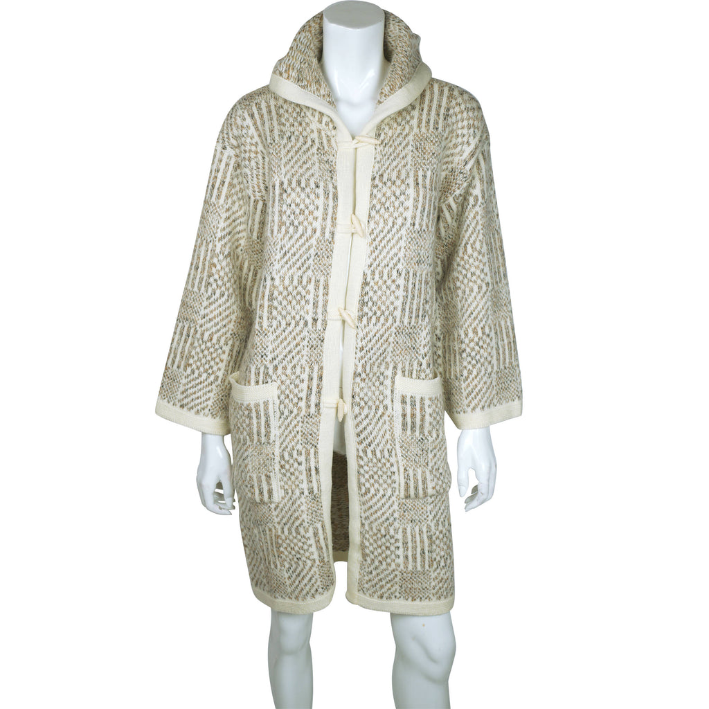 Vintage Cuddle Knit 70s Hooded Sweater Coat