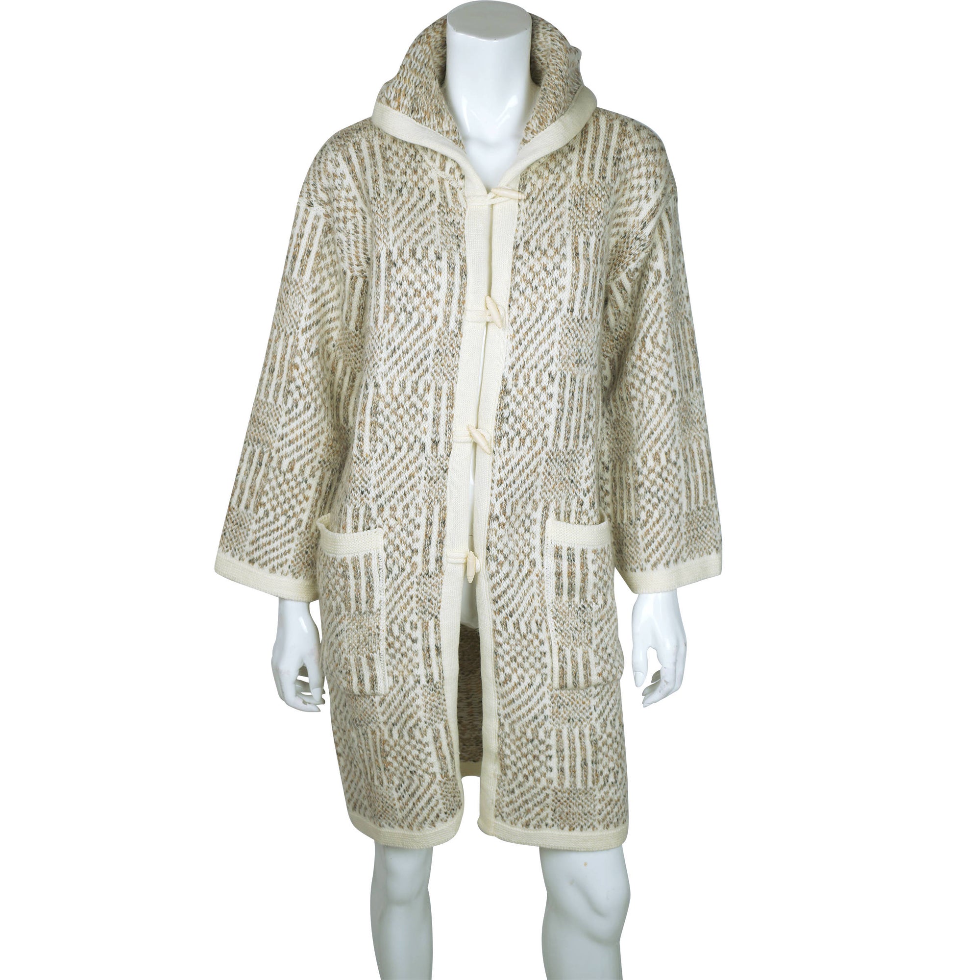 Vintage Cuddle Knit 70s Hooded Sweater Coat