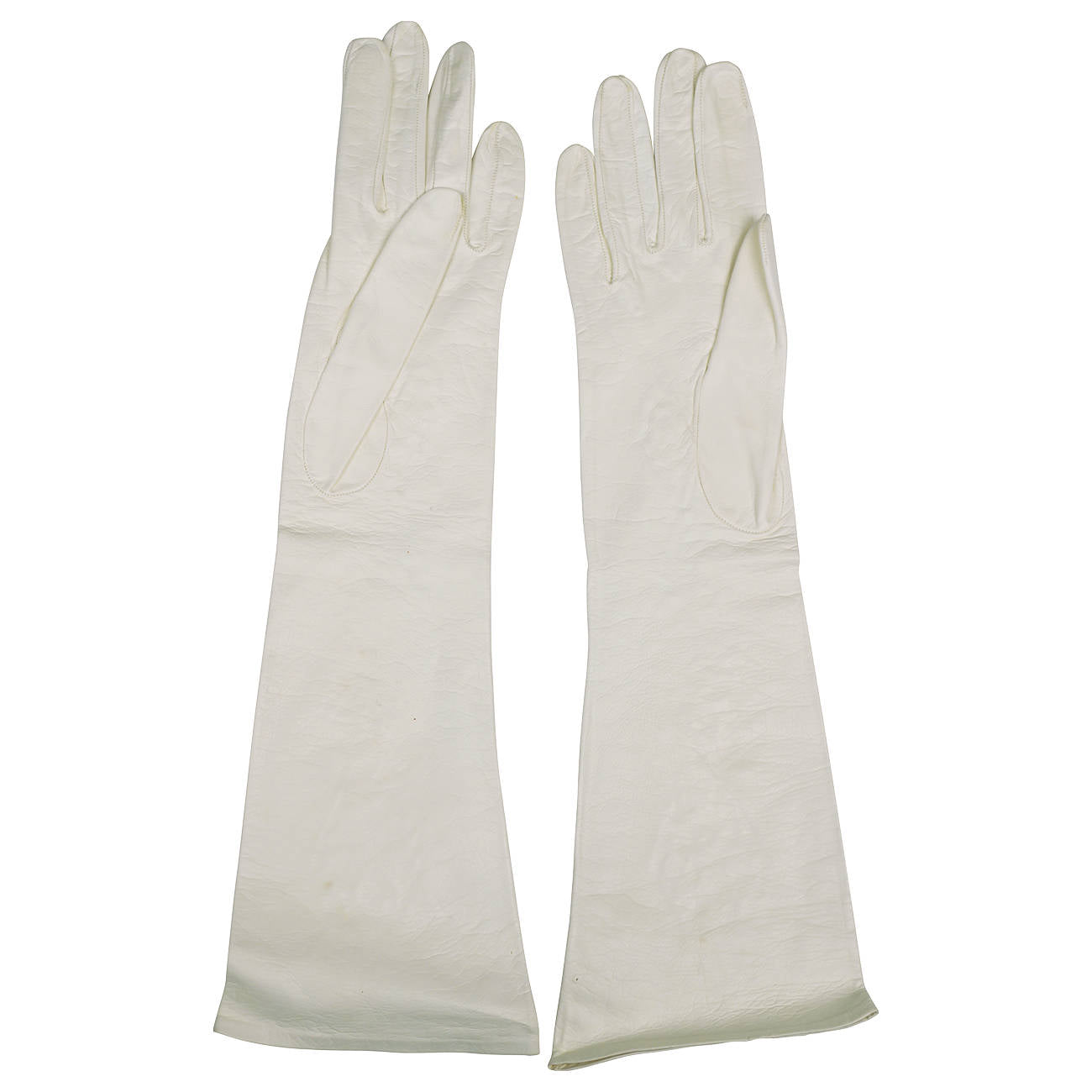 Vintage Ladies White Kid Leather Cutwork Long Evening Gloves Lace Inset - Poppy's Vintage Clothing