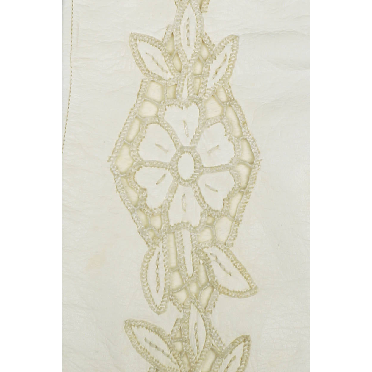 Vintage Ladies White Kid Leather Cutwork Long Evening Gloves Lace Inset - Poppy's Vintage Clothing