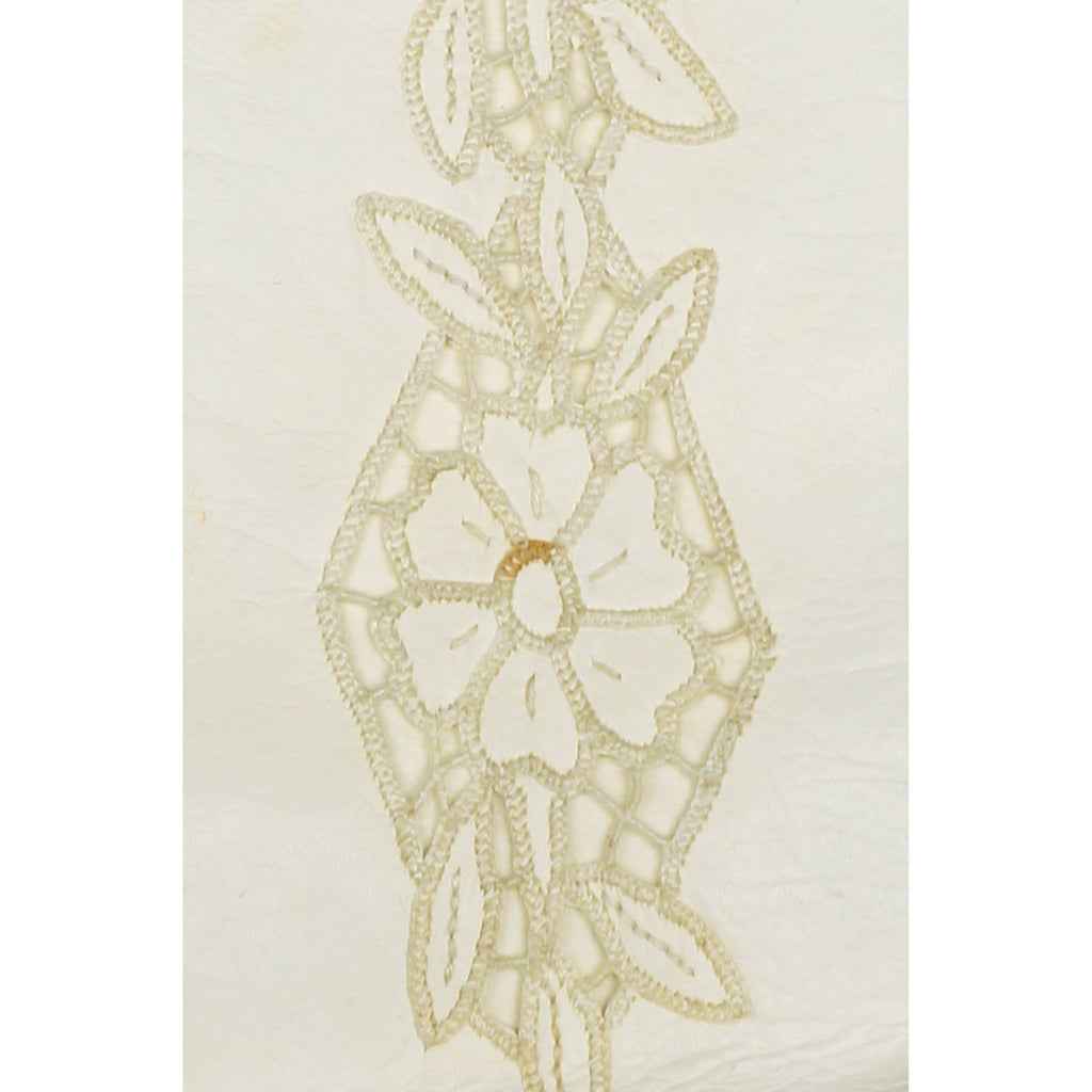 Vintage Ladies White Kid Leather Cutwork Long Evening Gloves Lace Inset - Poppy's Vintage Clothing