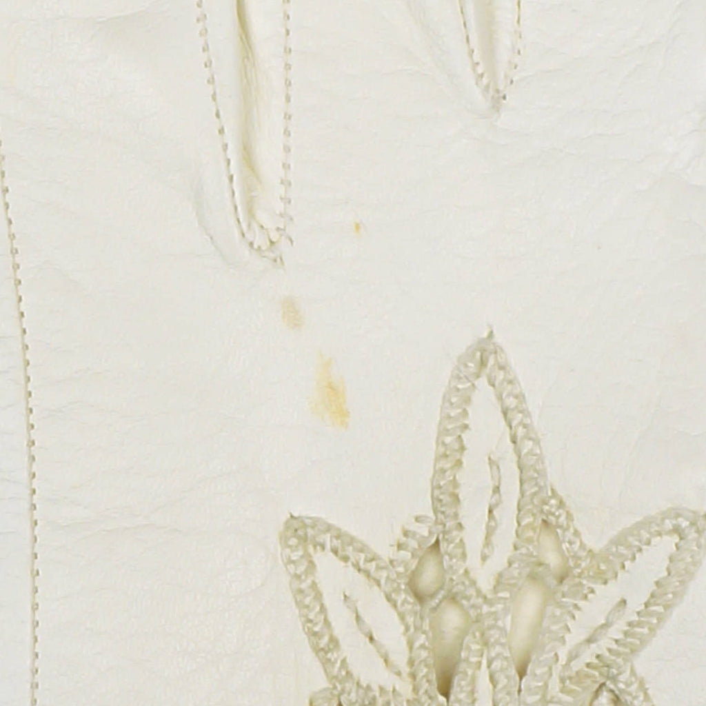 Vintage Ladies White Kid Leather Cutwork Long Evening Gloves Lace Inset - Poppy's Vintage Clothing