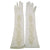 Vintage Ladies White Kid Leather Cutwork Long Evening Gloves Lace Inset - Poppy's Vintage Clothing