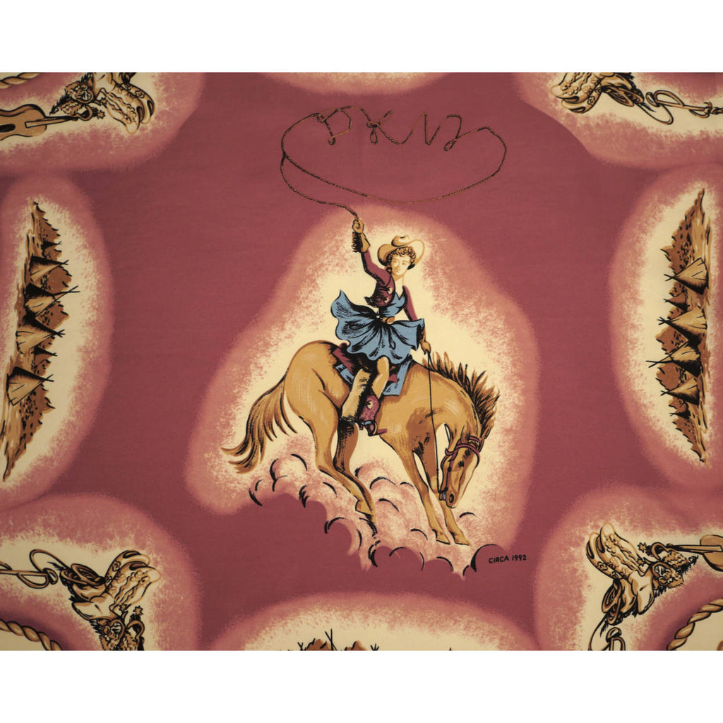 Vintage DKNY Silk Scarf Square Western Cowgirl Print Go East - Poppy's Vintage Clothing