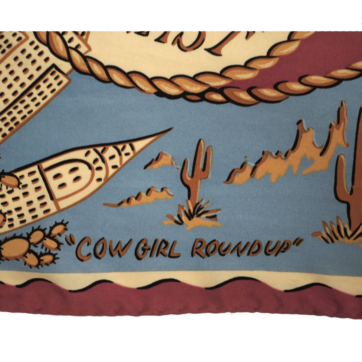 Vintage DKNY Silk Scarf Square Western Cowgirl Print Go East - Poppy's Vintage Clothing