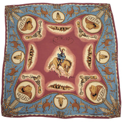 Vintage DKNY Silk Scarf Square Western Cowgirl Print Go East - Poppy's Vintage Clothing